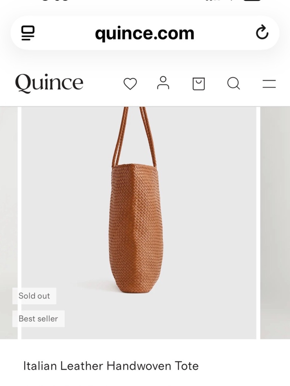 Woven Leather Tote Bag - Cognac Brown - Picture 5 of 6